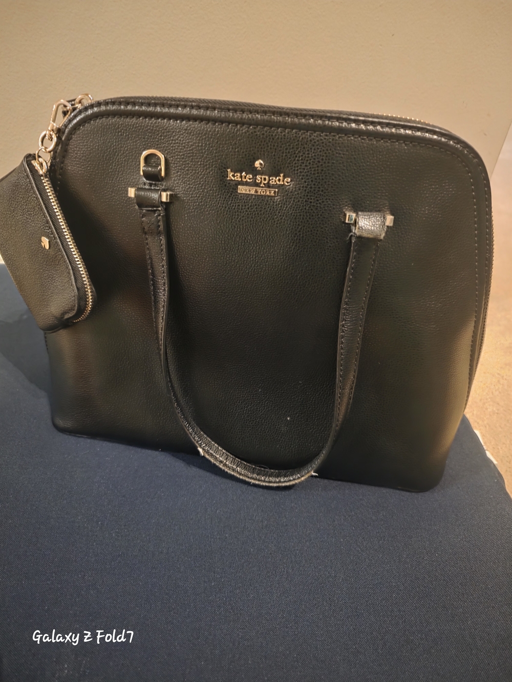 kate spade Black Pebbled Leather Dome Satchel with Gold Hardware